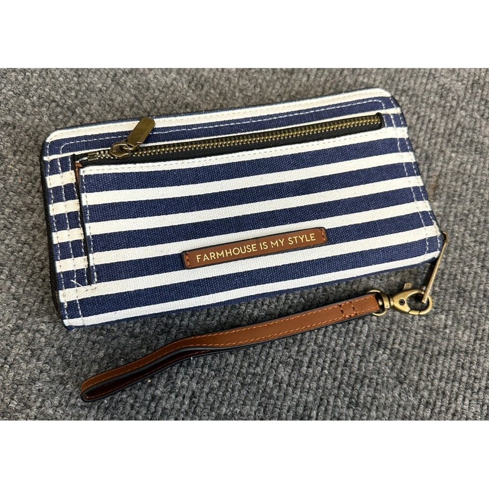 Farmhouse is My Style Luxe Wallet Nautical Navy Stripe Zip Around Wristlet